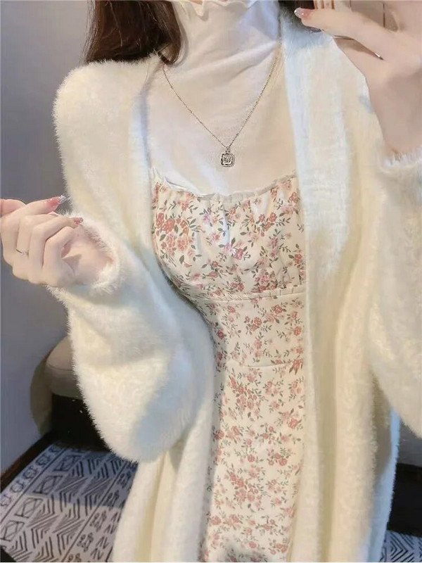 Zimski topli pleteni pulover Ženski kardigan od umjetne nerca od kašmira Labavi na povlačenje Ženski šišmiš rukavi Dugi kaput Gornja odjeća