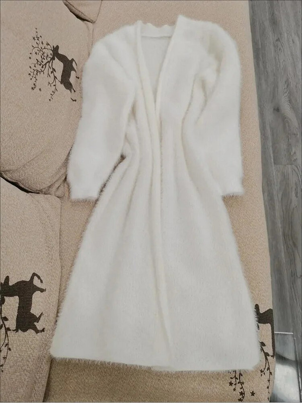 Zimski topli pleteni pulover Ženski kardigan od umjetne nerca od kašmira Labavi na povlačenje Ženski šišmiš rukavi Dugi kaput Gornja odjeća