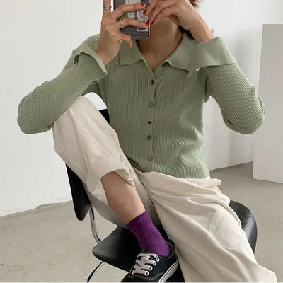 Proljeće Jesen Jakna Djevojka Tanka jednobojna lagana kaki ženska vesta s kardiganom crna radna uredska pletena uska trendi odjeća