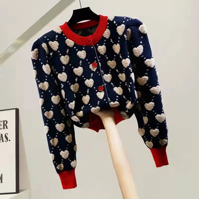 Modni kontrastni pleteni kaput proljeće jesen novo s dugmićima dugih rukava prikladna za mlade kratki kardigan trend Y2K slatka ženska odjeća