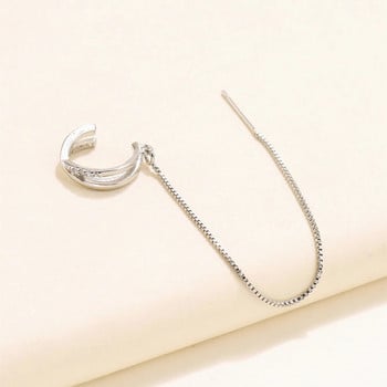 Корейски сребърни цветни обеци с кръстосана щипка Верига с пискюли Линия за жени Двойно носене Мода Геометричен креативен дизайн Бижута Подарък