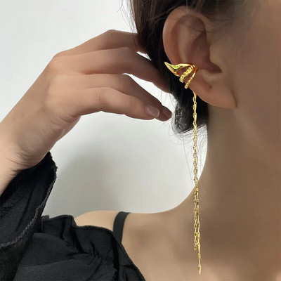 Koreai ezüst színű keresztcsipesz fülbevaló lánc bojtsor női két viseletre, divatos geometriai kreatív design ékszer ajándék