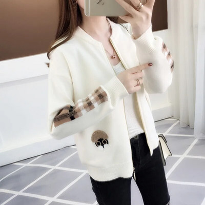 UHYTGF Jesen Zima Pleteni kardigani Kaput Ženski pleteni pulover s patentnim zatvaračem Modni pulover dugih rukava iz crtića Lijepe ženske majice