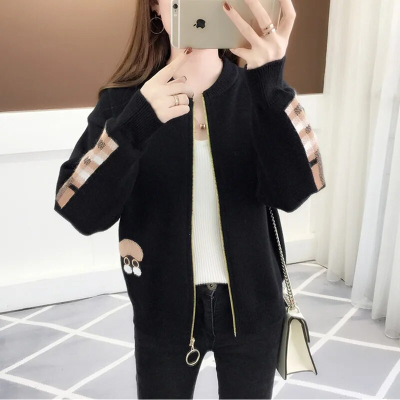 UHYTGF Jesen Zima Pleteni kardigani Kaput Ženski pleteni pulover s patentnim zatvaračem Modni pulover dugih rukava iz crtića Lijepe ženske majice