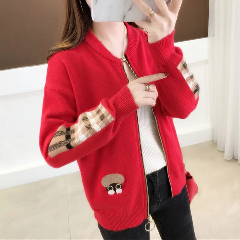 UHYTGF Jesen Zima Pleteni kardigani Kaput Ženski pleteni pulover s patentnim zatvaračem Modni pulover dugih rukava iz crtića Lijepe ženske majice