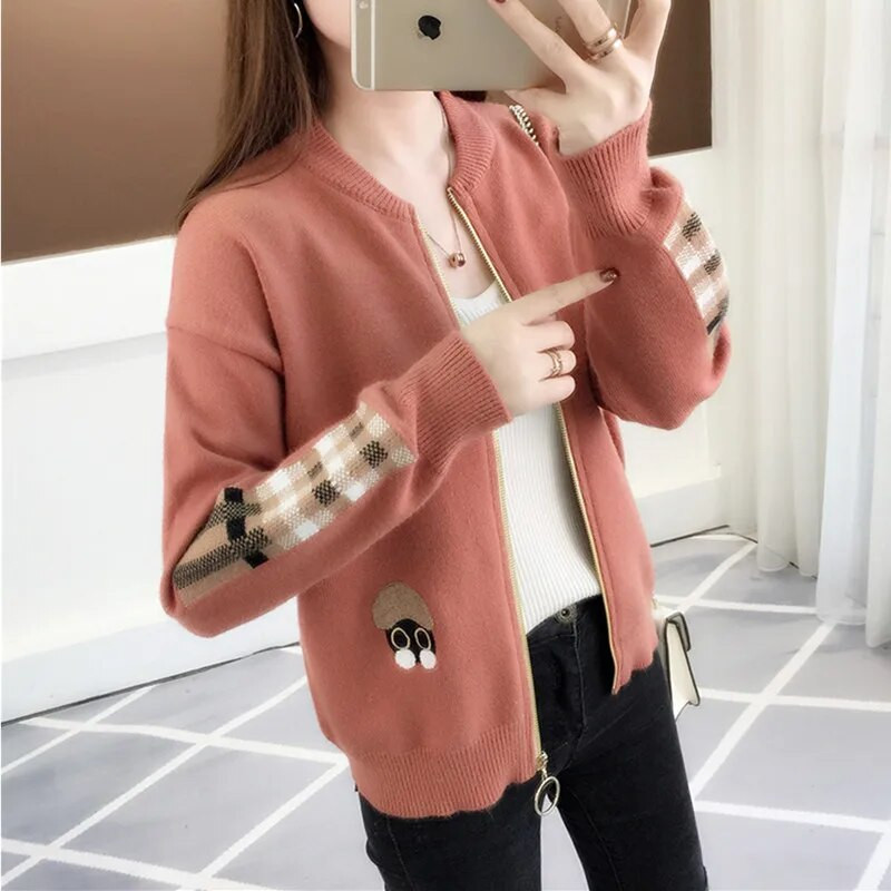 UHYTGF Jesen Zima Pleteni kardigani Kaput Ženski pleteni pulover s patentnim zatvaračem Modni pulover dugih rukava iz crtića Lijepe ženske majice