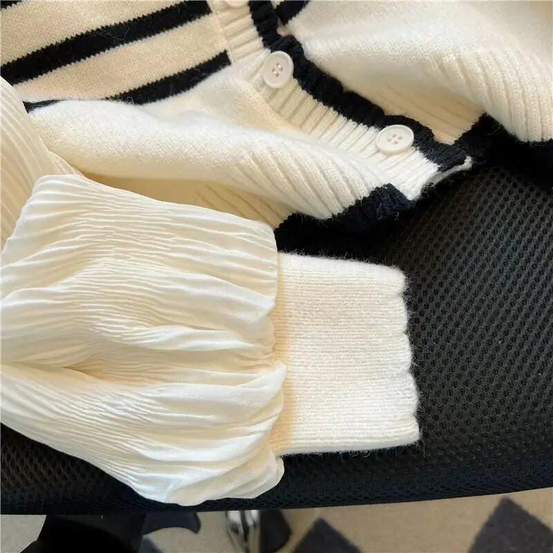 Proljeće jesen Novi tanki patchwork lažni dvodijelni kardigan dugih rukava na pruge za mlade Modna korejska ženska odjeća