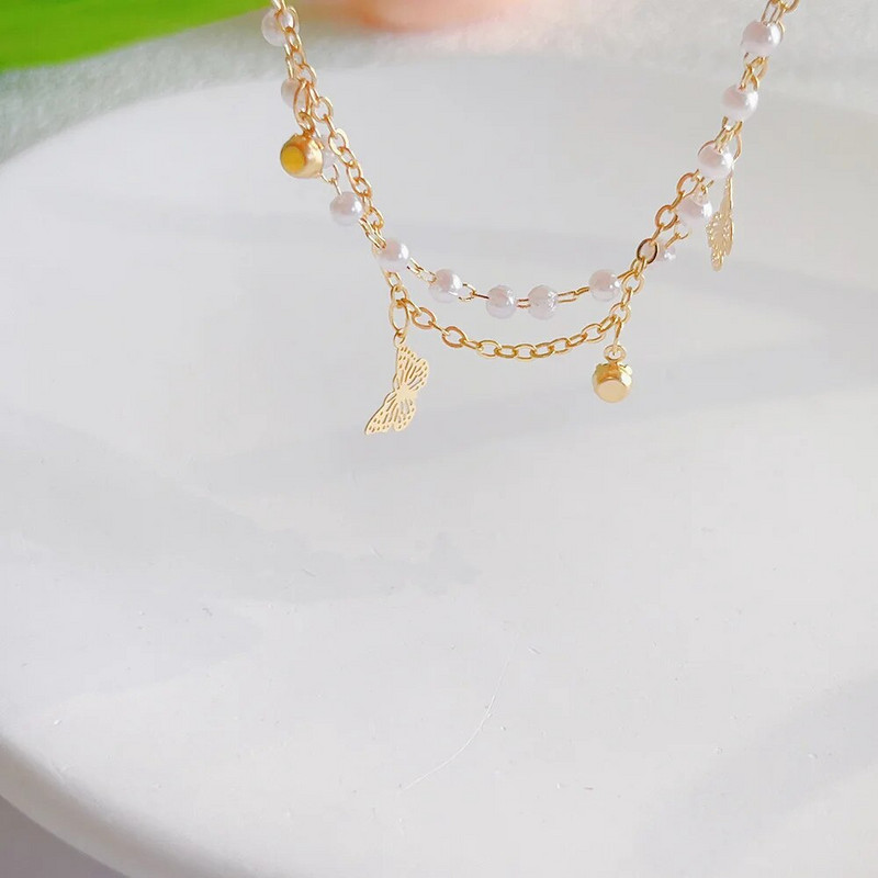 Novi modni trend 2023. Jedinstveni dizajn Elegantna, nježna dvoslojna narukvica s bisernim leptirom Ženski nakit Vrhunski poklon za zabavu