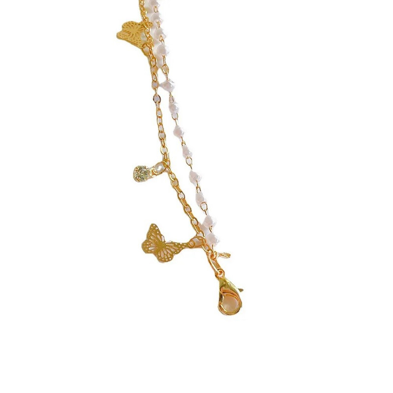 Novi modni trend 2023. Jedinstveni dizajn Elegantna, nježna dvoslojna narukvica s bisernim leptirom Ženski nakit Vrhunski poklon za zabavu