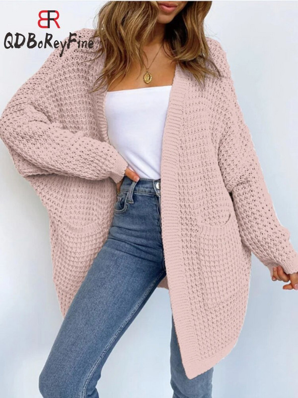 Naiste kampsunkardigan 2023, uued talvised sügise suured kampsunid naistele Korea moe roosad vabad pikad kootud mantlid