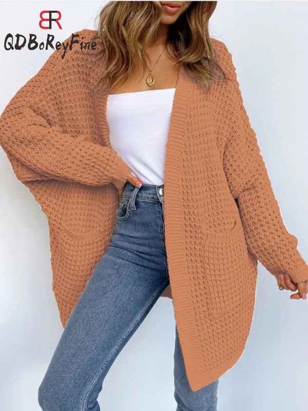 Naiste kampsunkardigan 2023, uued talvised sügise suured kampsunid naistele Korea moe roosad vabad pikad kootud mantlid