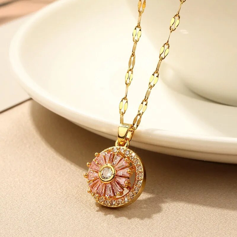 Izvrsna modna rotirajuća ogrlica s cvijetom sunca za žene, kreativni privjesak za 360°, dekompresijski otpuštanje, nakit