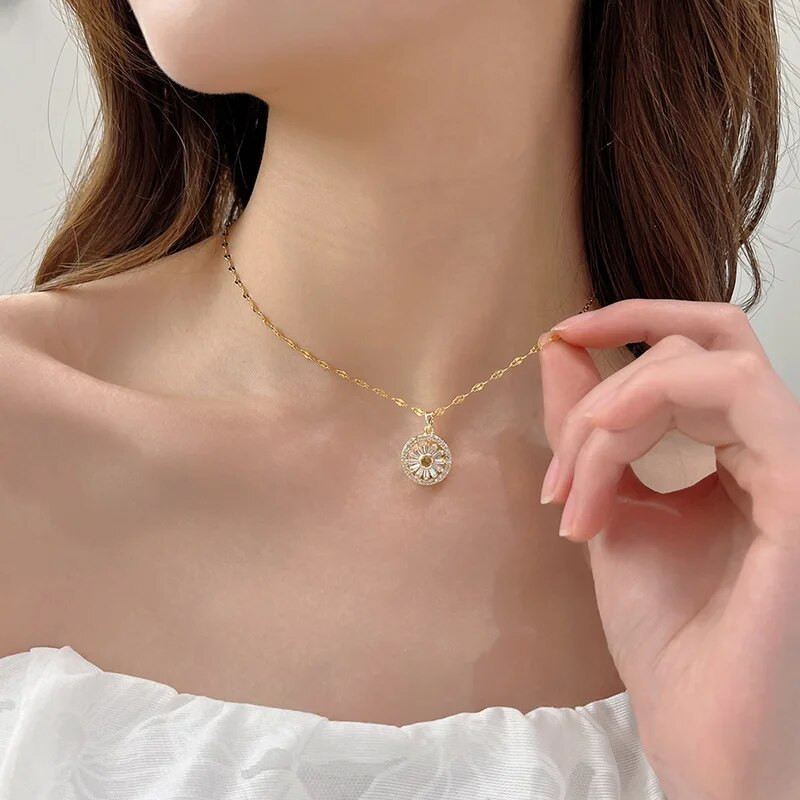 Izvrsna modna rotirajuća ogrlica s cvijetom sunca za žene, kreativni privjesak za 360°, dekompresijski otpuštanje, nakit