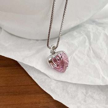 Κρεμαστό κολιέ με καρδιά ροζ ζιργκόν κρύσταλλο μόδας για γυναίκες Λαιμό αλυσίδας για πάρτι γενεθλίων Δώρο επετείου Κοσμήματα mujer