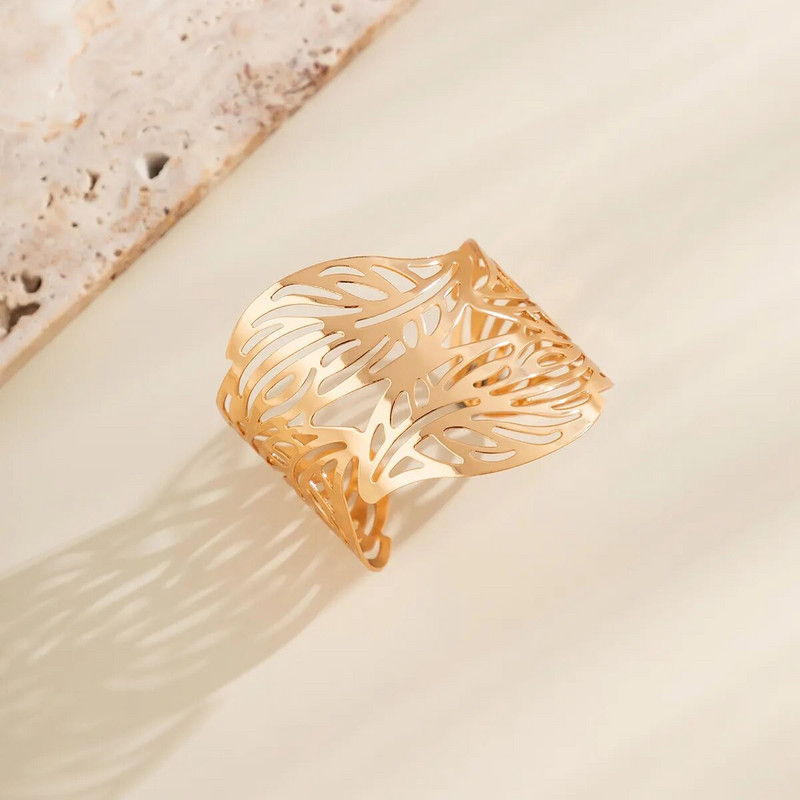 Lacteo trendikas õõnes laia mansett käevõru, lehe lille kujuga avanev kullavärvi suur käevõru naistele ehted mood punk daamid