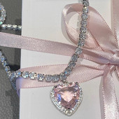 Rhinestione rózsaszín szív medál nyaklánc női szerelmeseknek kulcscsont lánc csípő női aranyos kristály holdkő ékszer ajándékok