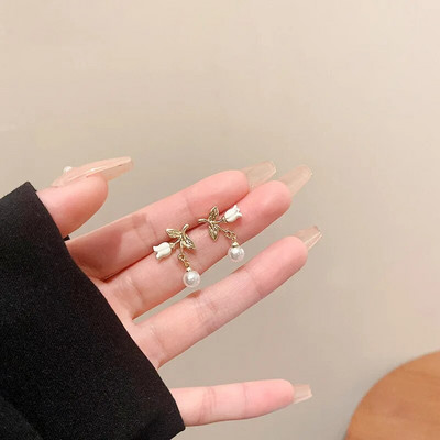 Korejiešu smalki kristāla cirkona ziedu pērļu auskari sievietēm Eleganti temperamenta kāzu auskari meiteņu modes rotaslietas