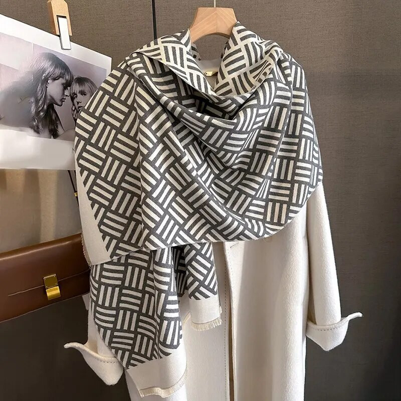 Jesenski debeli šal od kašmira, topli šal, modni putni pokrivač od pašmine Pončo Bufanda s resicama, ležerne zimske obloge Ehcarpe