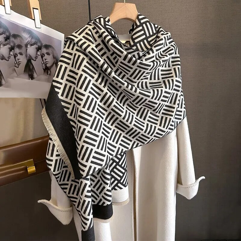 Jesenski debeli šal od kašmira, topli šal, modni putni pokrivač od pašmine Pončo Bufanda s resicama, ležerne zimske obloge Ehcarpe