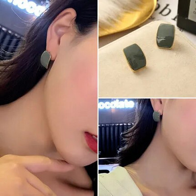 Elegantne, luksuzne četvrtaste emajlirane korejske naušnice bez pirsinga za elegantne žene, jednostavne ženske kopče za uši, nakit