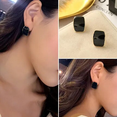 Elegantne, luksuzne četvrtaste emajlirane korejske naušnice bez pirsinga za elegantne žene, jednostavne ženske kopče za uši, nakit