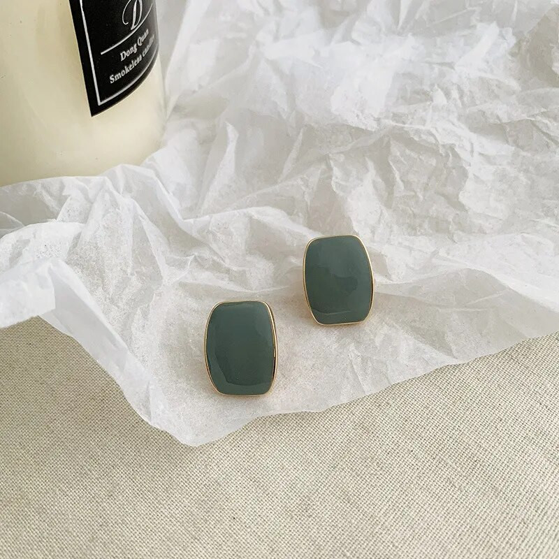 Elegantne, luksuzne četvrtaste emajlirane korejske naušnice bez pirsinga za elegantne žene, jednostavne ženske kopče za uši, nakit