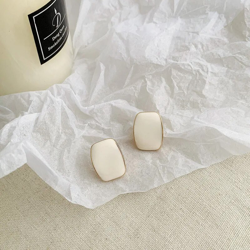 Elegantne, luksuzne četvrtaste emajlirane korejske naušnice bez pirsinga za elegantne žene, jednostavne ženske kopče za uši, nakit