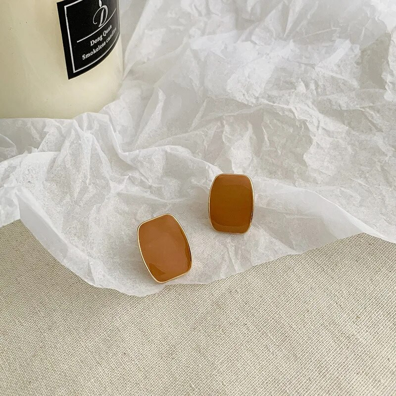 Elegantne, luksuzne četvrtaste emajlirane korejske naušnice bez pirsinga za elegantne žene, jednostavne ženske kopče za uši, nakit