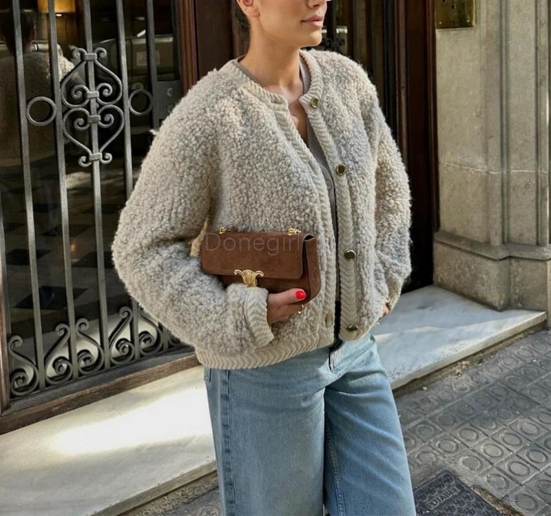 Donegirl, női 2024, ősz, tél, új divat, hurkos fonal, egysoros, kötött pulóver-kardigánok, tömör, egyszerű kabátú női felsők