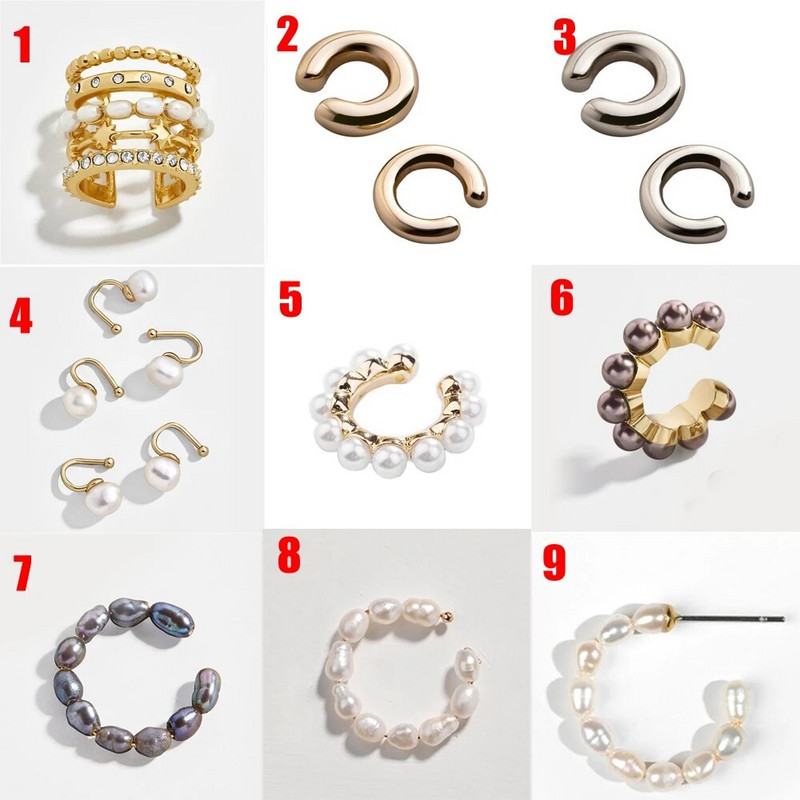 CZ széles, többrétegű természetes gyöngy füldugók lyuk nélkül Egyetlen fülmandzsetta Pentagram strassz nélkül piercing kapcsos fülbevaló ékszer