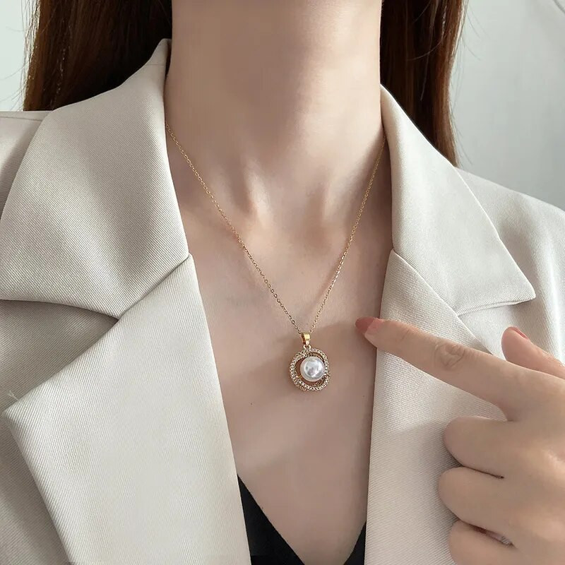 Koreai divatos Whirlpool gyöngy nyaklánc nőnek lánynak kulcscsont lánc medál nyaklánc Valentin-napi ajándék party luxus ékszerek