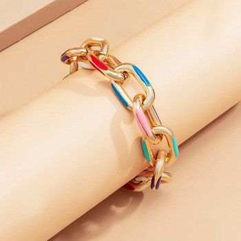 Lacteo Bohemian Colorful Painted Aluminium Link Charm Bracelet for Women Fashion Jewelry Trendy Cross Chain Bangle Гривна Подарък