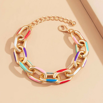 Lacteo Bohemian Colorful Painted Aluminium Link Charm Bracelet for Women Fashion Jewelry Trendy Cross Chain Bangle Гривна Подарък