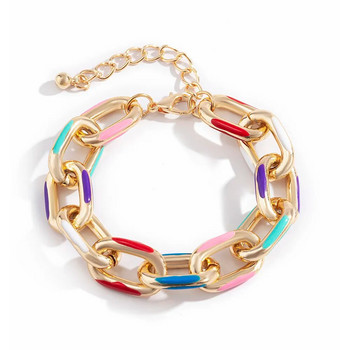 Lacteo Bohemian Colorful Painted Aluminium Link Charm Bracelet for Women Fashion Jewelry Trendy Cross Chain Bangle Гривна Подарък