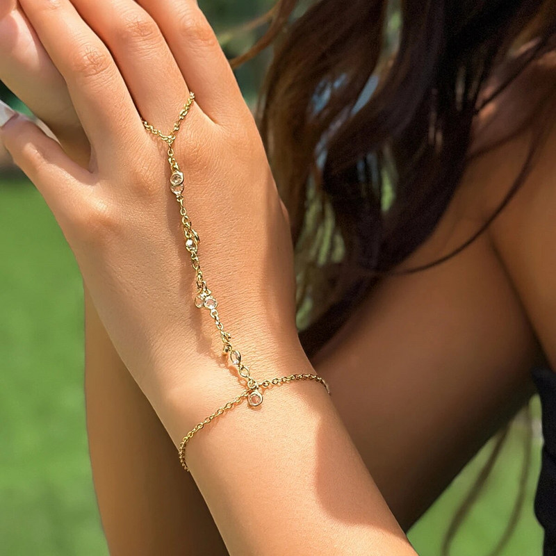 Lacteo Gothic Circon Finger Prsten Narukvica Ženski boemski nakit Zlatna boja Metalni lanac Spajanje ručnih pojaseva Narukvice Party