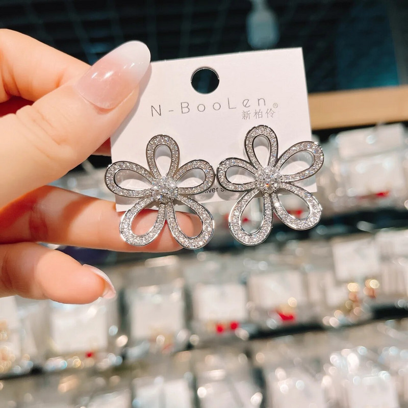 Prabangūs mados sidabro spalvos cirkonio saulėgrąžų auskarai moterims Asmenybės madingi auskarai vakarėlis papuošalai gimtadienio dovanos