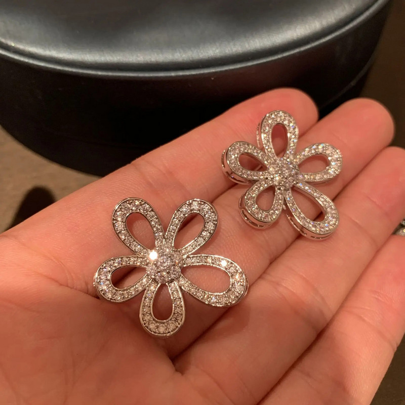 Prabangūs mados sidabro spalvos cirkonio saulėgrąžų auskarai moterims Asmenybės madingi auskarai vakarėlis papuošalai gimtadienio dovanos