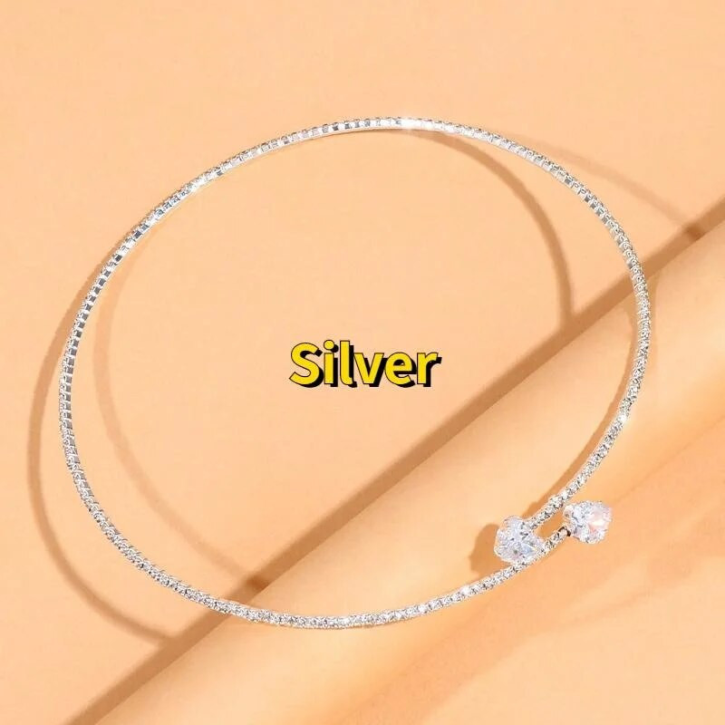 Πολυτελές κολιέ τσόκερ με στρας καρδιές κολιέ για γυναίκες Απλό κολιέ με ανοιχτό γιακά Torques Κοσμήματα Αξεσουάρ Δώρο