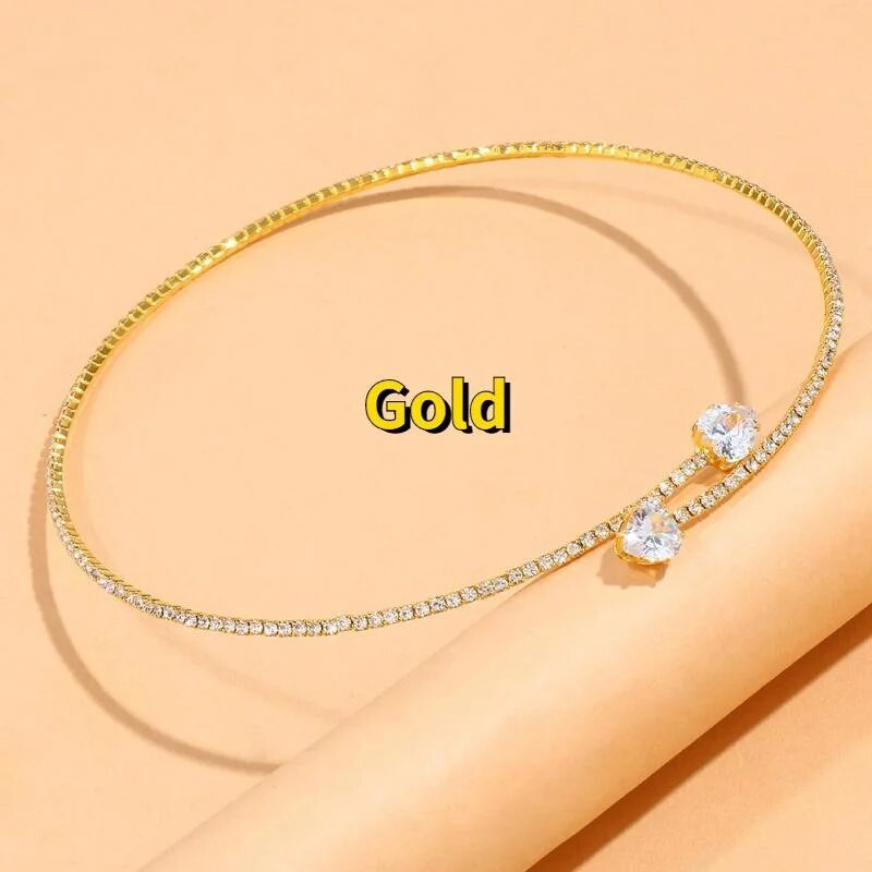 Πολυτελές κολιέ τσόκερ με στρας καρδιές κολιέ για γυναίκες Απλό κολιέ με ανοιχτό γιακά Torques Κοσμήματα Αξεσουάρ Δώρο