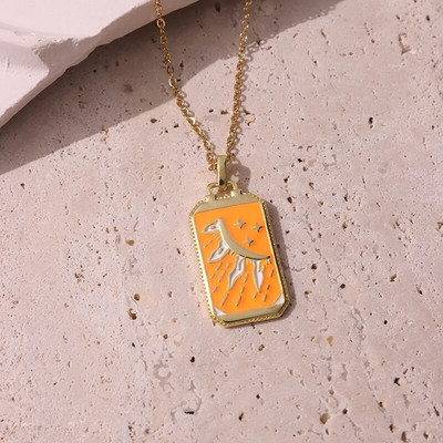 Rožinis lašinamas aliejus Punk Tarot Saulės dievas Žvaigždė Mėnulis Ranka Liepsna Dramblys Mergaitė Emalio Kvadratinis karoliai moterims Dovanos HangZhi2022 Nauja