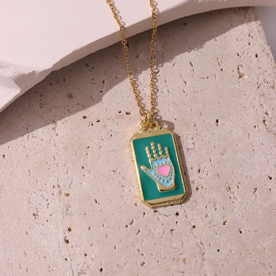 Rožinis lašinamas aliejus Punk Tarot Saulės dievas Žvaigždė Mėnulis Ranka Liepsna Dramblys Mergaitė Emalio Kvadratinis karoliai moterims Dovanos HangZhi2022 Nauja