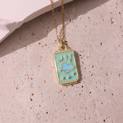 Rožinis lašinamas aliejus Punk Tarot Saulės dievas Žvaigždė Mėnulis Ranka Liepsna Dramblys Mergaitė Emalio Kvadratinis karoliai moterims Dovanos HangZhi2022 Nauja