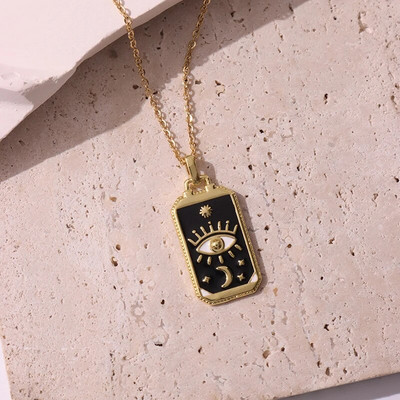 Rožinis lašinamas aliejus Punk Tarot Saulės dievas Žvaigždė Mėnulis Ranka Liepsna Dramblys Mergaitė Emalio Kvadratinis karoliai moterims Dovanos HangZhi2022 Nauja