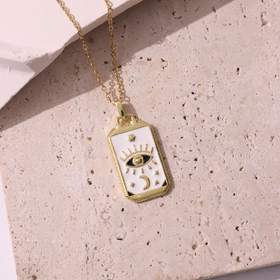 Rožinis lašinamas aliejus Punk Tarot Saulės dievas Žvaigždė Mėnulis Ranka Liepsna Dramblys Mergaitė Emalio Kvadratinis karoliai moterims Dovanos HangZhi2022 Nauja