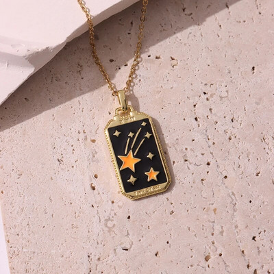 Rožinis lašinamas aliejus Punk Tarot Saulės dievas Žvaigždė Mėnulis Ranka Liepsna Dramblys Mergaitė Emalio Kvadratinis karoliai moterims Dovanos HangZhi2022 Nauja