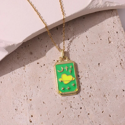 Rožinis lašinamas aliejus Punk Tarot Saulės dievas Žvaigždė Mėnulis Ranka Liepsna Dramblys Mergaitė Emalio Kvadratinis karoliai moterims Dovanos HangZhi2022 Nauja