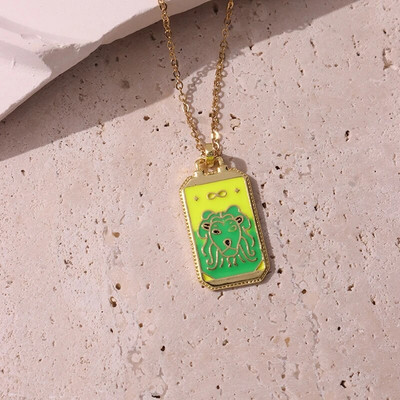 Rožinis lašinamas aliejus Punk Tarot Saulės dievas Žvaigždė Mėnulis Ranka Liepsna Dramblys Mergaitė Emalio Kvadratinis karoliai moterims Dovanos HangZhi2022 Nauja