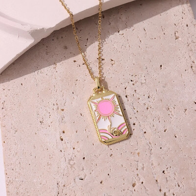 Rožinis lašinamas aliejus Punk Tarot Saulės dievas Žvaigždė Mėnulis Ranka Liepsna Dramblys Mergaitė Emalio Kvadratinis karoliai moterims Dovanos HangZhi2022 Nauja