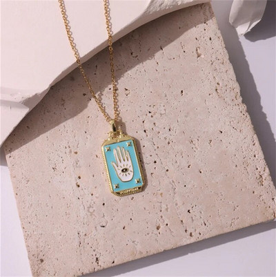 Rožinis lašinamas aliejus Punk Tarot Saulės dievas Žvaigždė Mėnulis Ranka Liepsna Dramblys Mergaitė Emalio Kvadratinis karoliai moterims Dovanos HangZhi2022 Nauja