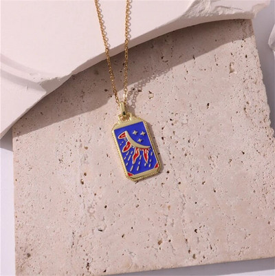 Rožinis lašinamas aliejus Punk Tarot Saulės dievas Žvaigždė Mėnulis Ranka Liepsna Dramblys Mergaitė Emalio Kvadratinis karoliai moterims Dovanos HangZhi2022 Nauja